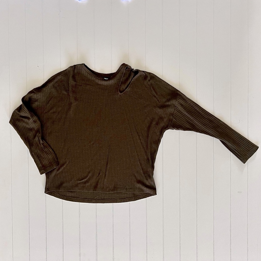 Express Waffle Olive Green Top Size M